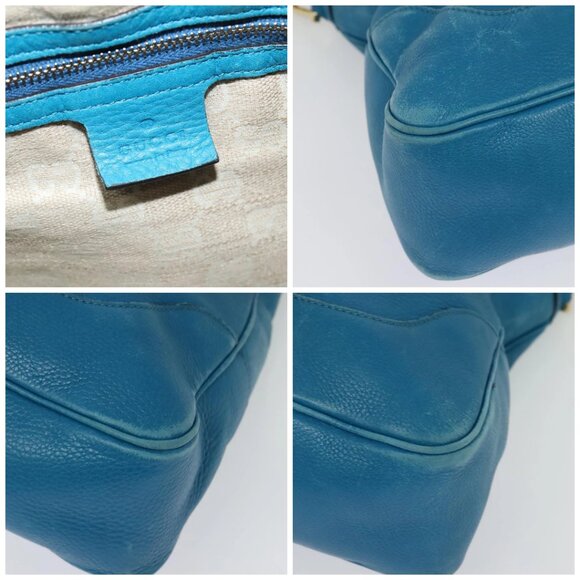 GUCCI Bamboo Hand Bag Leather 2way Blue Gold - Picture 13 of 16